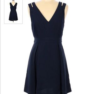 BCBG Navy A line V Neck Cocktail Dress